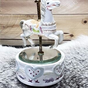 Vintage White Carousel Horse Music Box